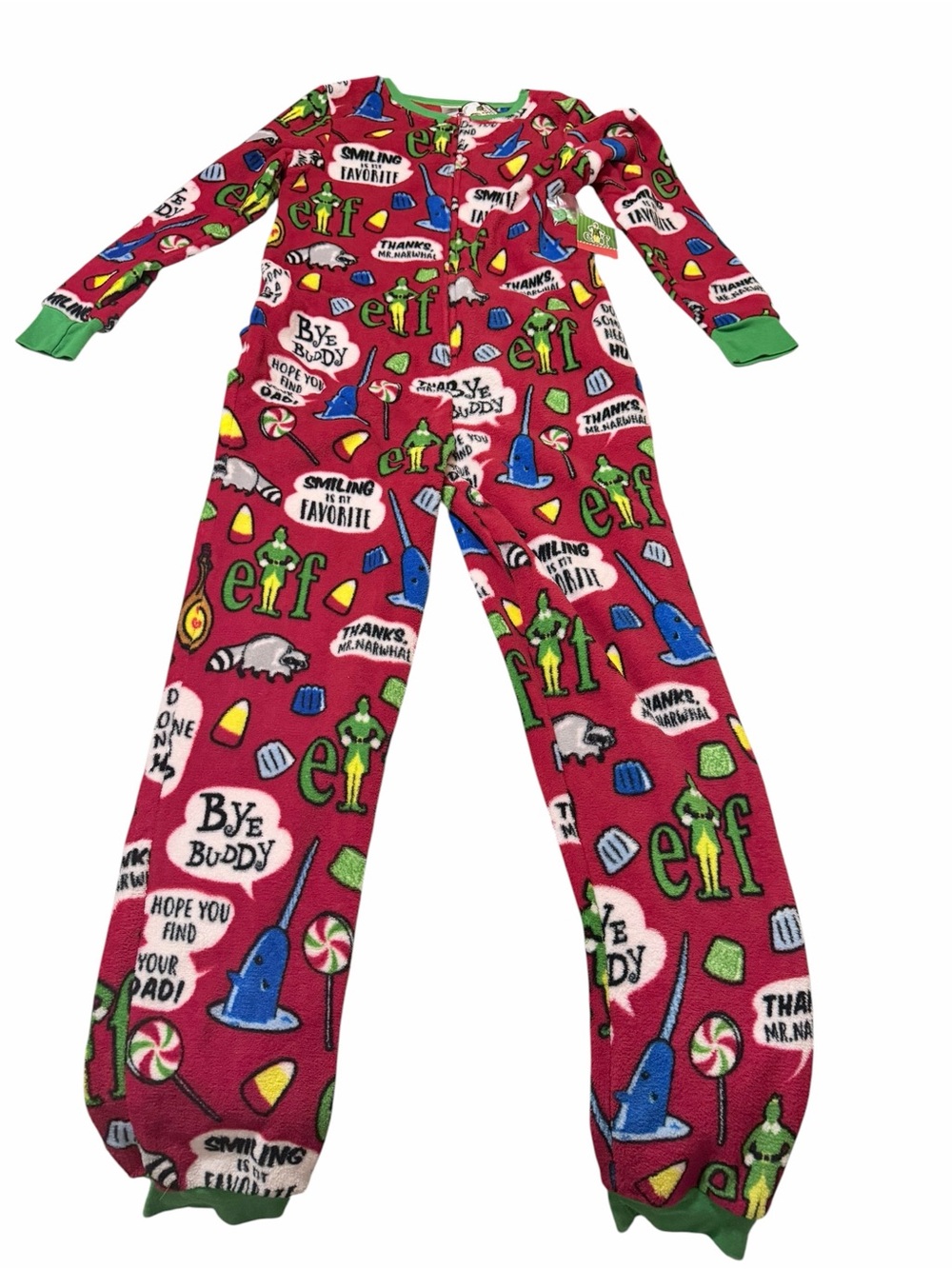 🌟🌼New unisex Buddy the Elf movie-themed fleece adult one-piece pajama onesie.